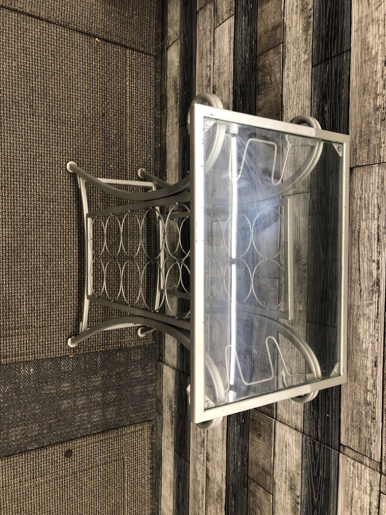 SILVER GLASS TOP WINE RACK.