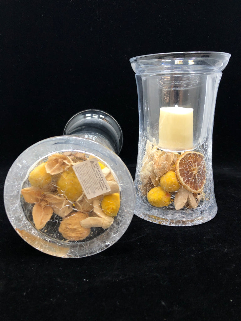 2 POTPOURRI HURRICANE LED CANDLE HOLDERS.
