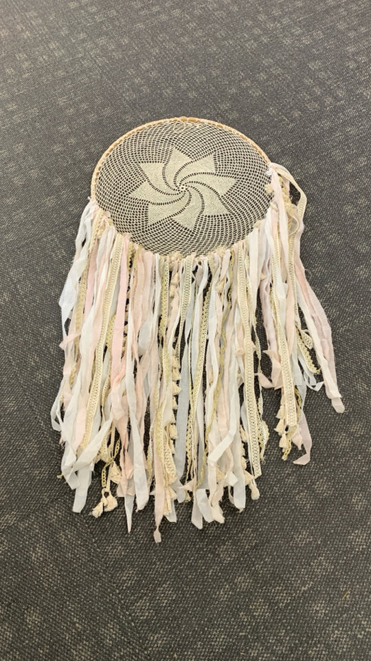 CROCHET DREAM CATCHER W/CASCADING RIBBONS.