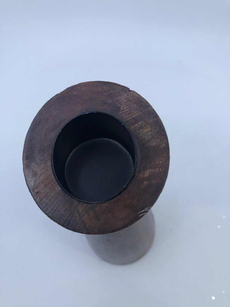 TALL TEA LIGHT CANDLE HOLDER DARK WOOD.