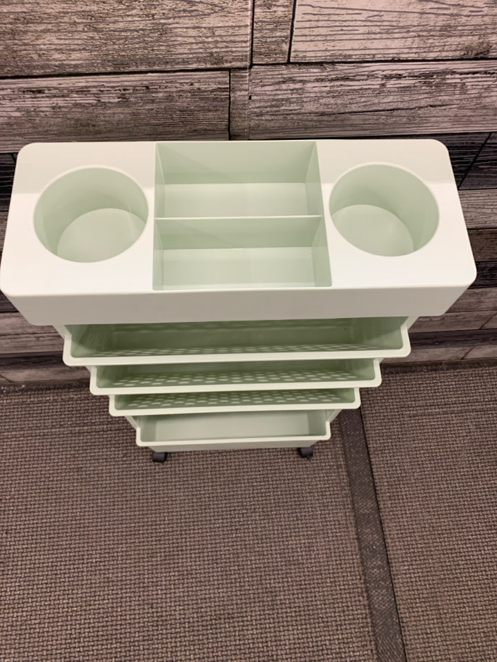MINT GREEN DIVIDED SECTION ROLLING CART.