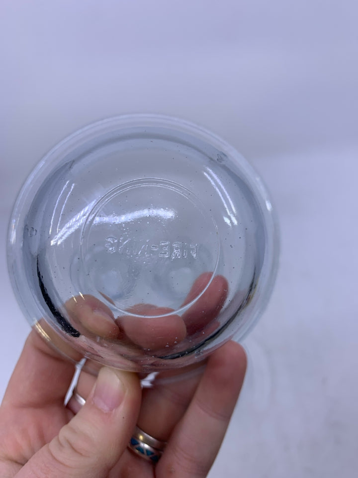 4 BLUE TINTED EMBOSSED DETAIL SAUCE BOWLS.