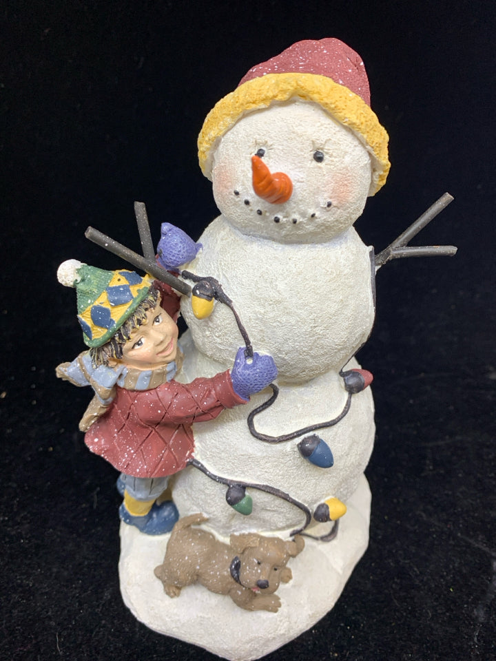 RESIN SNOWMAN AND CHILD.