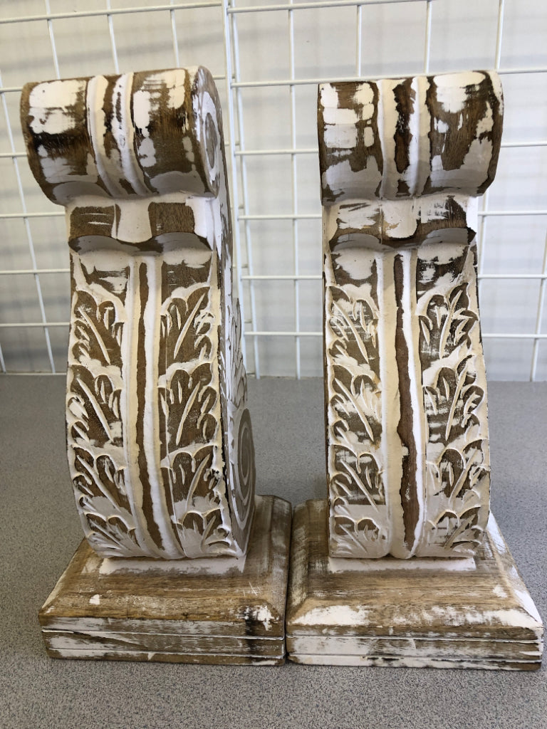 2 WHITE CARVED WALL SCONES.