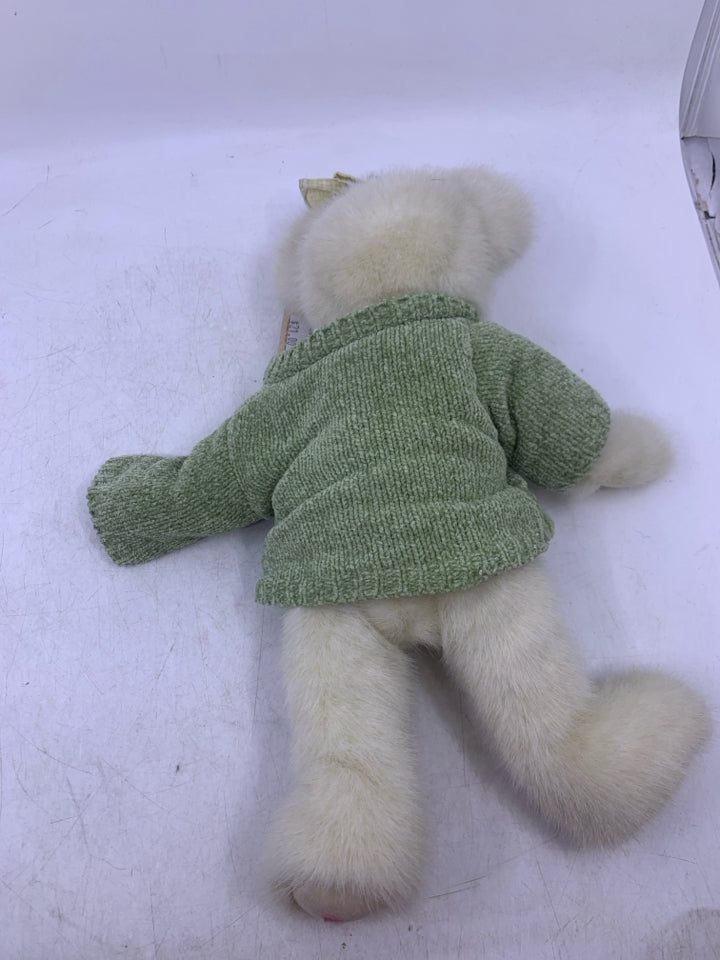 WHITE BEAR W/ LIGHT GREEN SWEATER BOYDS BEAR.