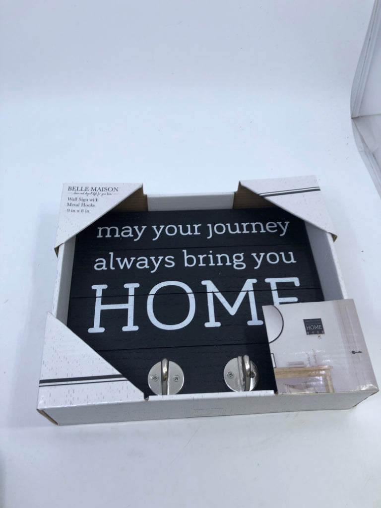 NIB "MAY YOUR JOURNEY" WALL SIGN W/ HOOKS.