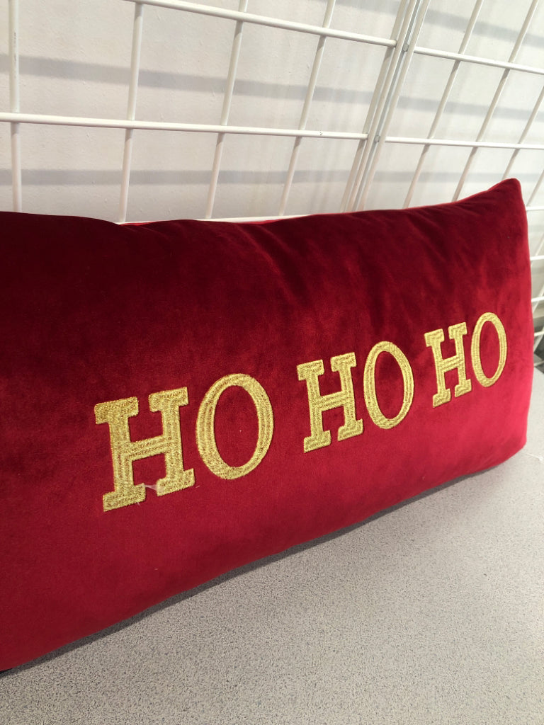 HO HO HO RED VELOUR ACCENT PILLOW.