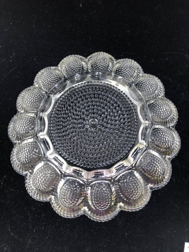 VTG CLEAR HOBNAIL GLASS DEVILED EGG DISH.