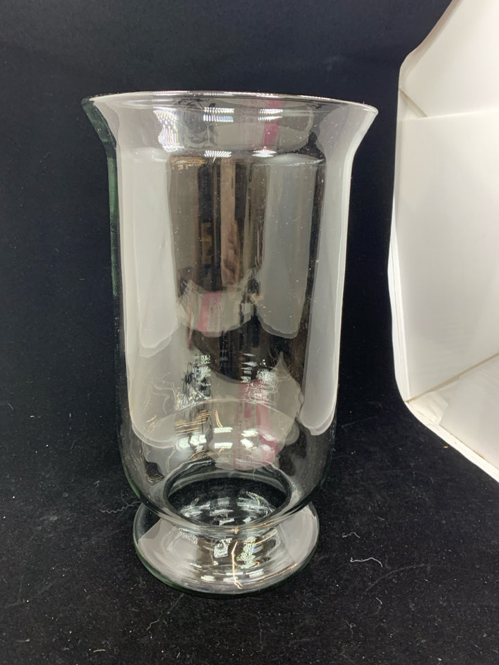 LARGE GLASS HURRICANE PILLAR CANDLE HOLDER.