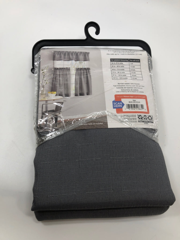 3 PC GRAY SMALL WINDOW SET - 1 VALANCE, 2 TIERS.