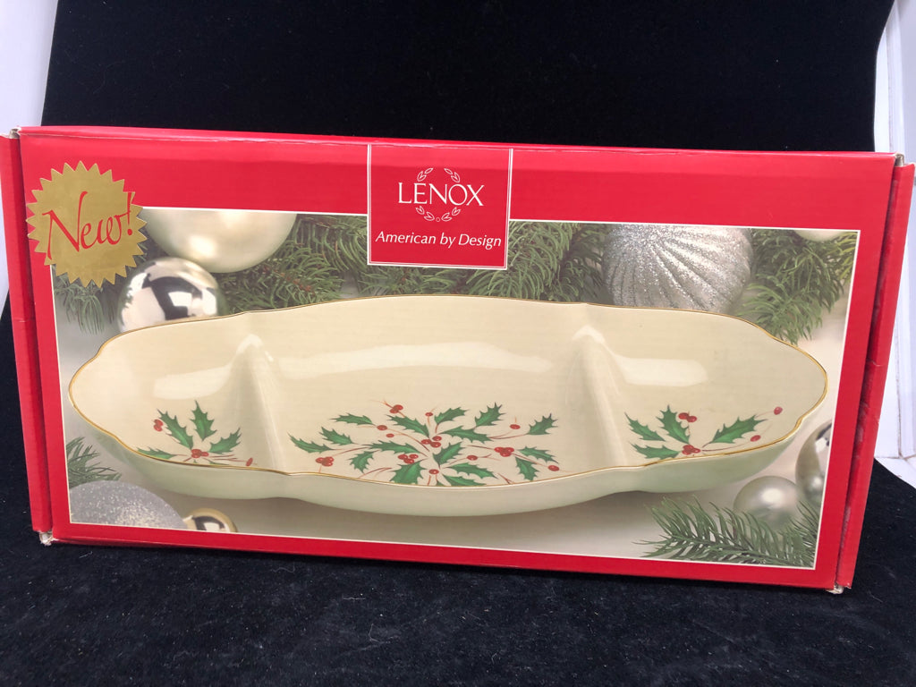NIB HOLIDAY LENOX SECTIONED SERVER.