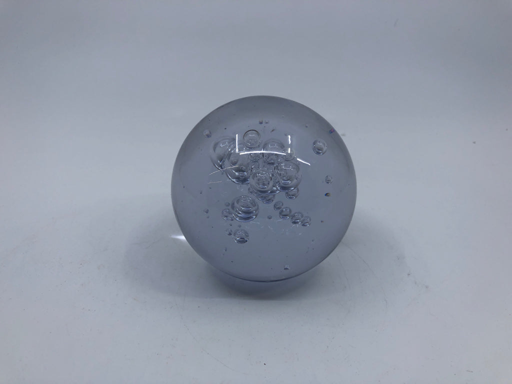 CLEAR GLASS PAPER WEIGHT W BUBBLES.