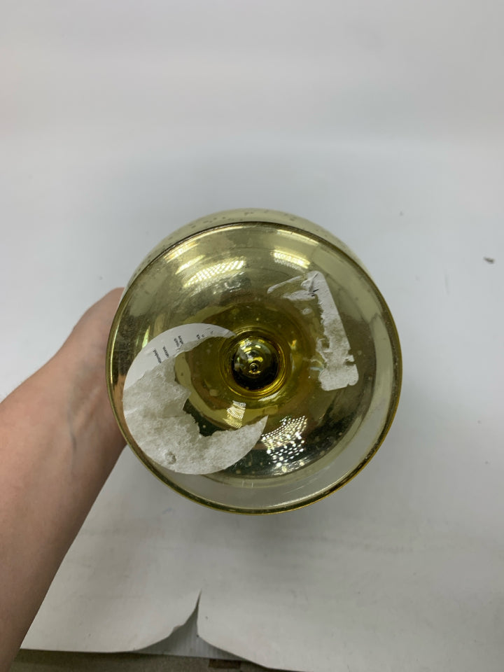 MERCURY GLASS FOOTED PILLAR CANDLE HOLDER.