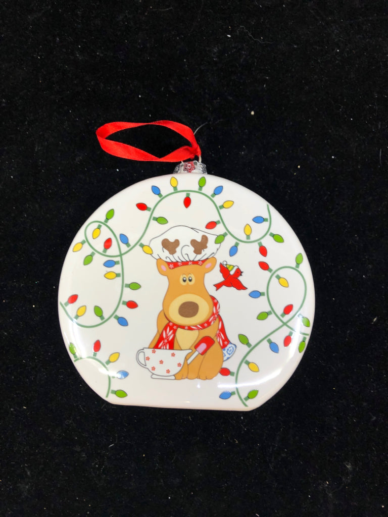 CERAMIC REINDEER CHOW ORNAMENT/SIGN.