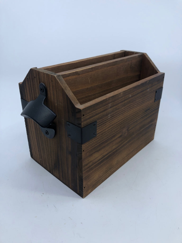 WOOD DIVIDED ORGANIZER W BOTTLE OPENER.