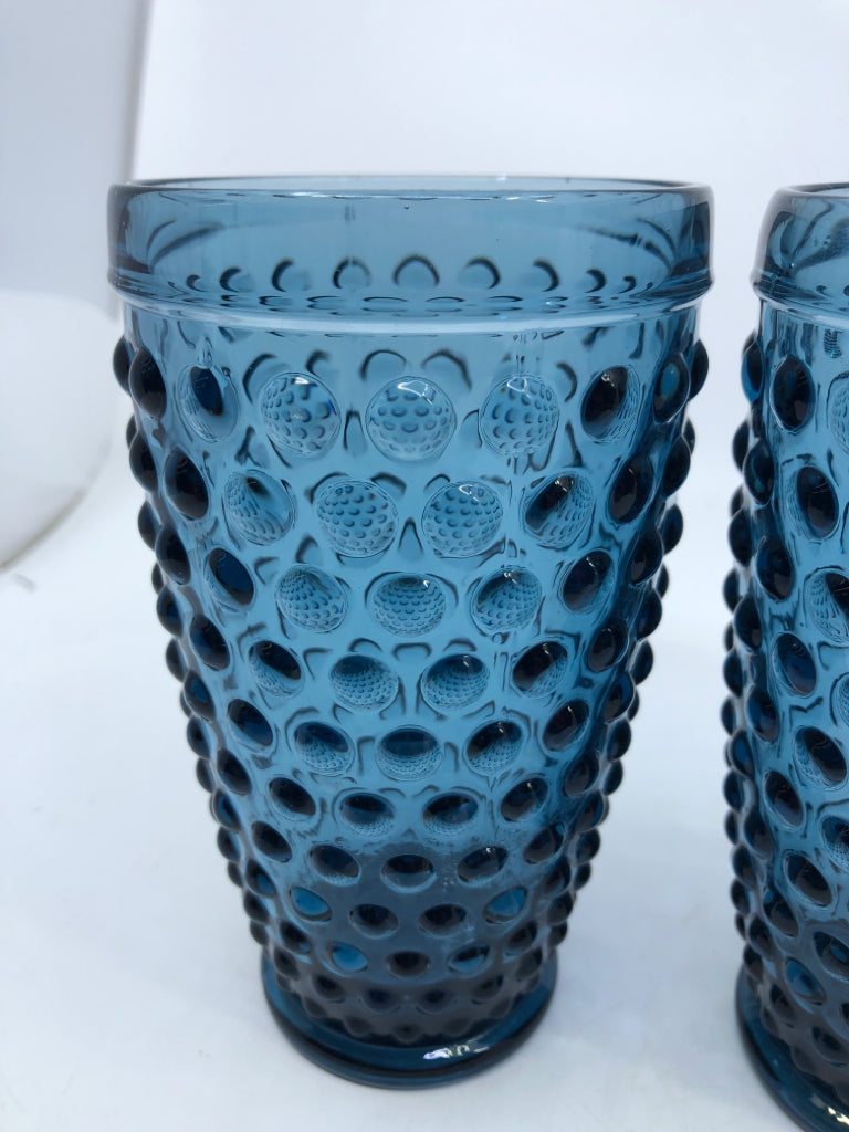 4 HOBBNAILED BLUE WATER GLASSES.