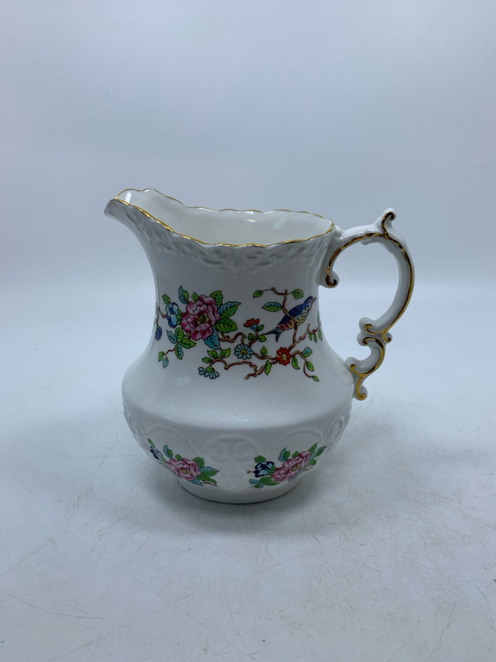 VTG PEMBROKE FLORAL W/ BIRDS BONE CHINA PITCHER.