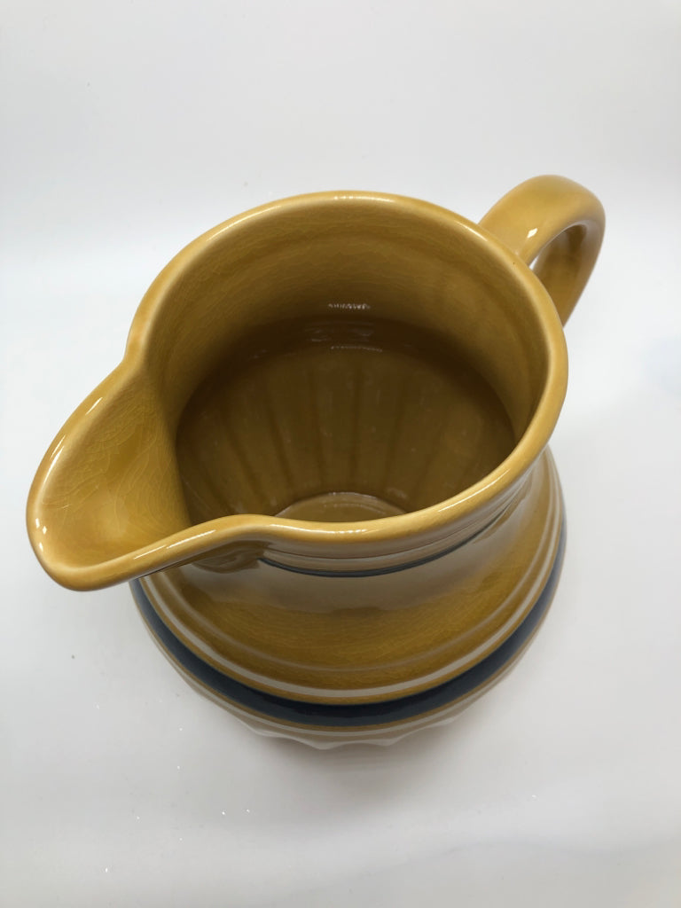NAVY STRIPE BROWN CERAMIC PITCHER.