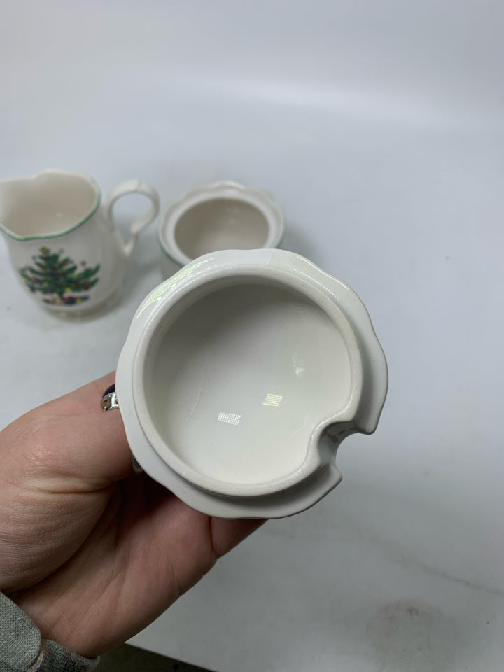 WHITE W/ CHRISTMAS TREE & TOYS NIKKO SUGAR/CREAMER.