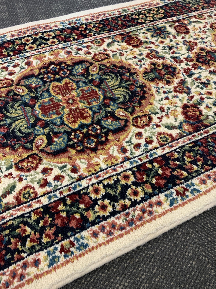 CREAM W COLORFUL FLORAL LONG HALLWAY RUNNER.