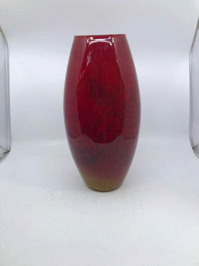 LARGE RED W YELLOW BOTTOM VASE.