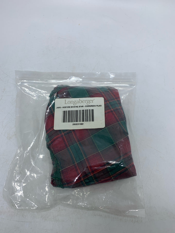 LONGABERGER HOSTESS SHINING STAR EVERGREEN PLAID LINER IN BAG.