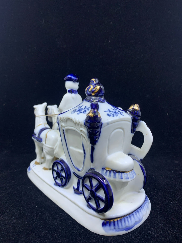 VTG PORCELAIN MAN AND WOMAN W/ HORSE DRAWN CARRIAGE.