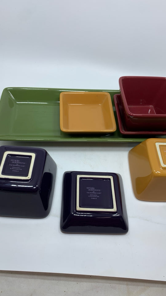 7PC MULTICOLORED SERVING BOWL/ TRAY.