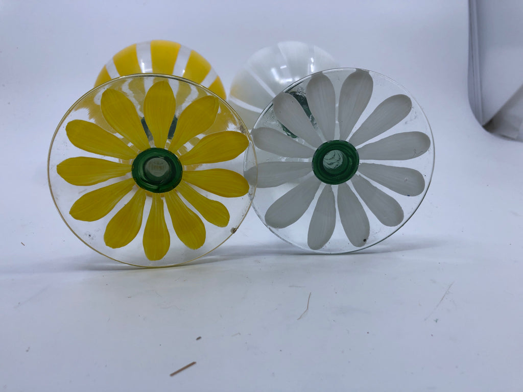4 LARGE PAINTED BULB WINE GLASSES.