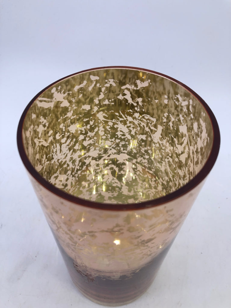 GOLDEN MERCURY GLASS CANDLE HOLDER/ VASE.