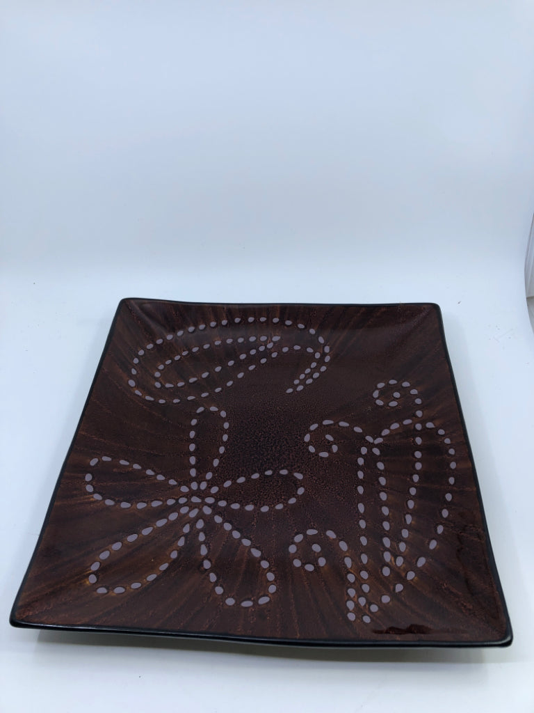 LARGE BROWN FLORAL SQUARE SERVER.