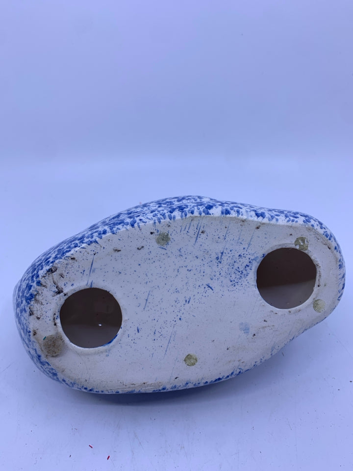 BLUE CERAMIC SPONGED DUCK.