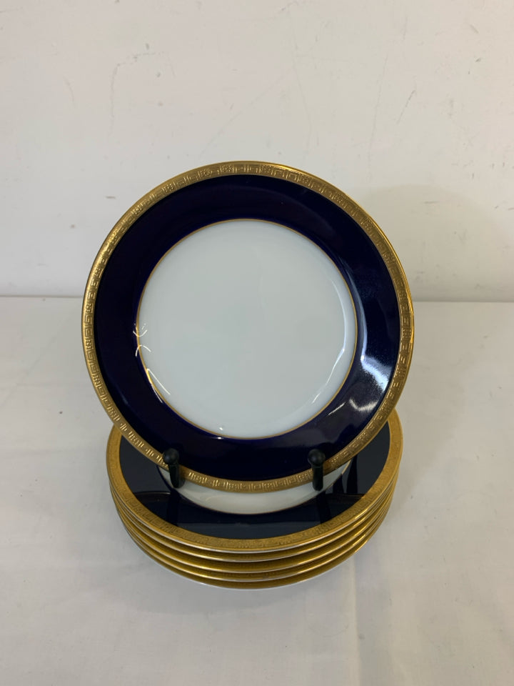 6 LEGACY VALHALLA NAVY AND GOLD LUNCH PLATES.