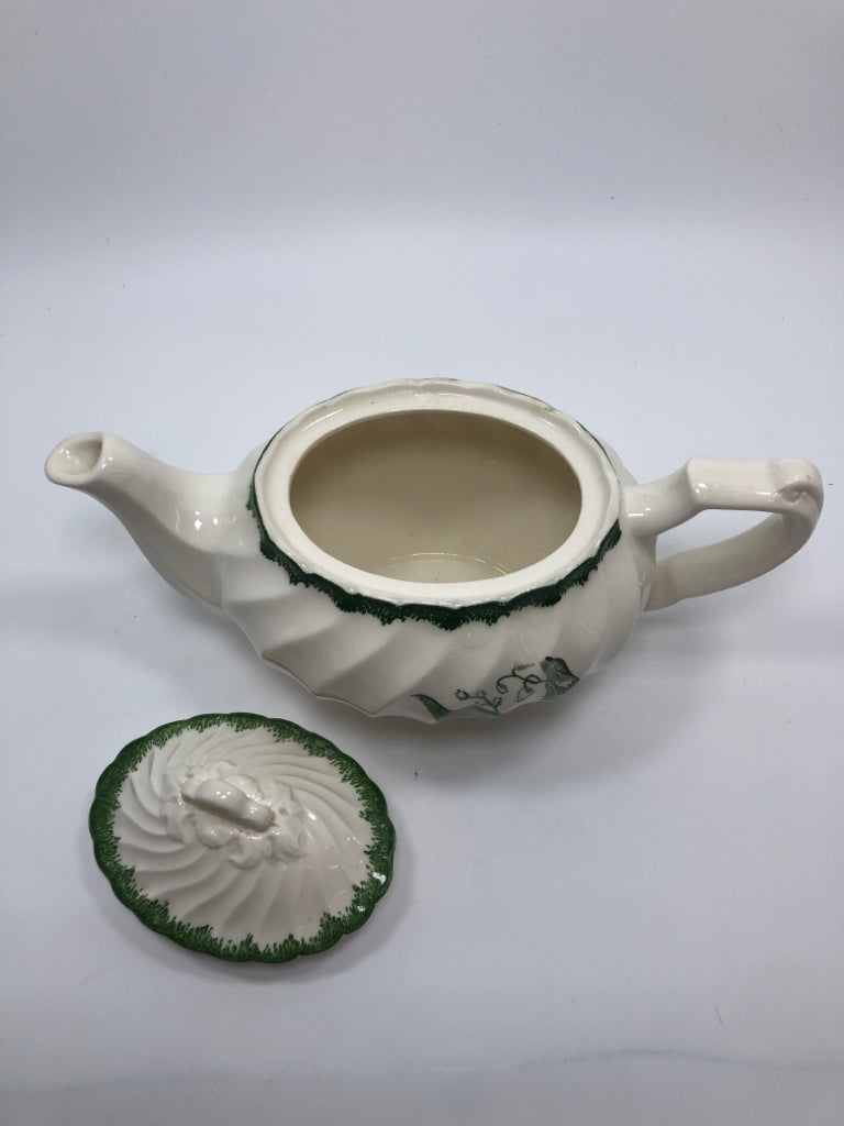 VTG LILY OF THE VALLEY TEAPOT W/GREEN EDGE.