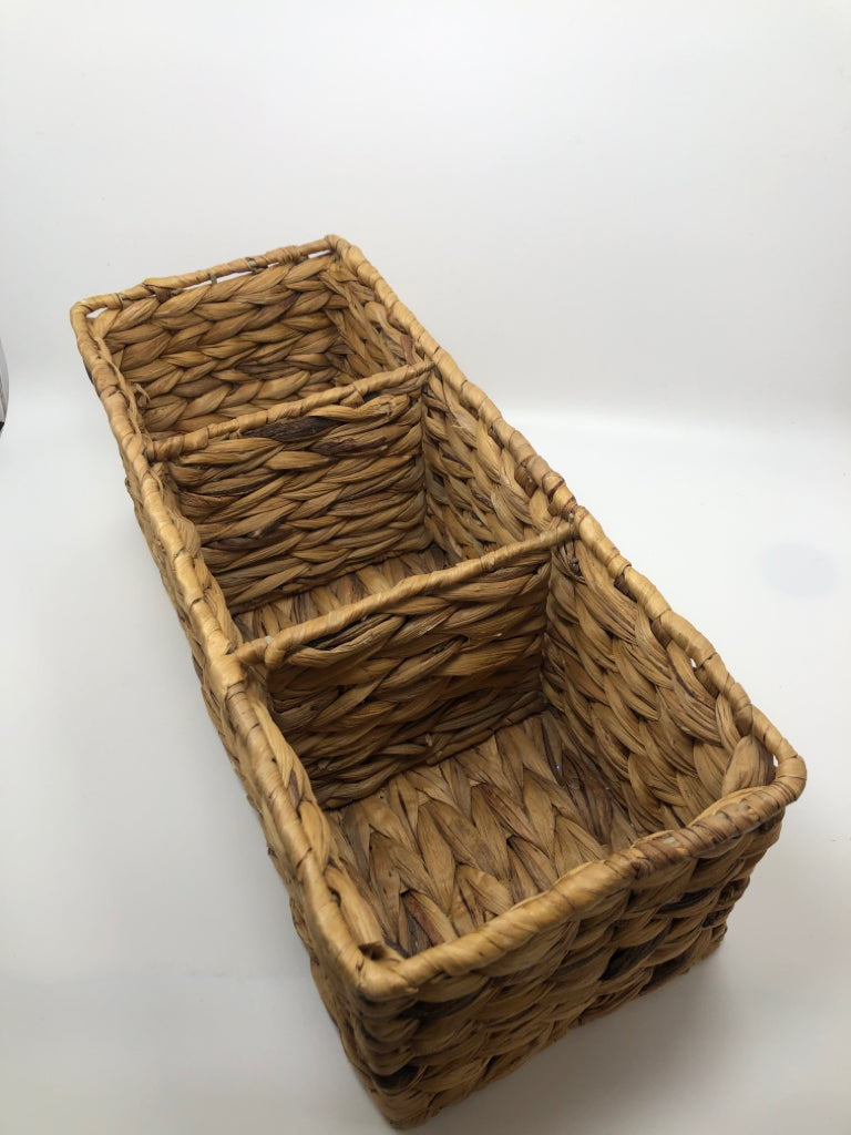 THREE SECTION WICKER BASKET.