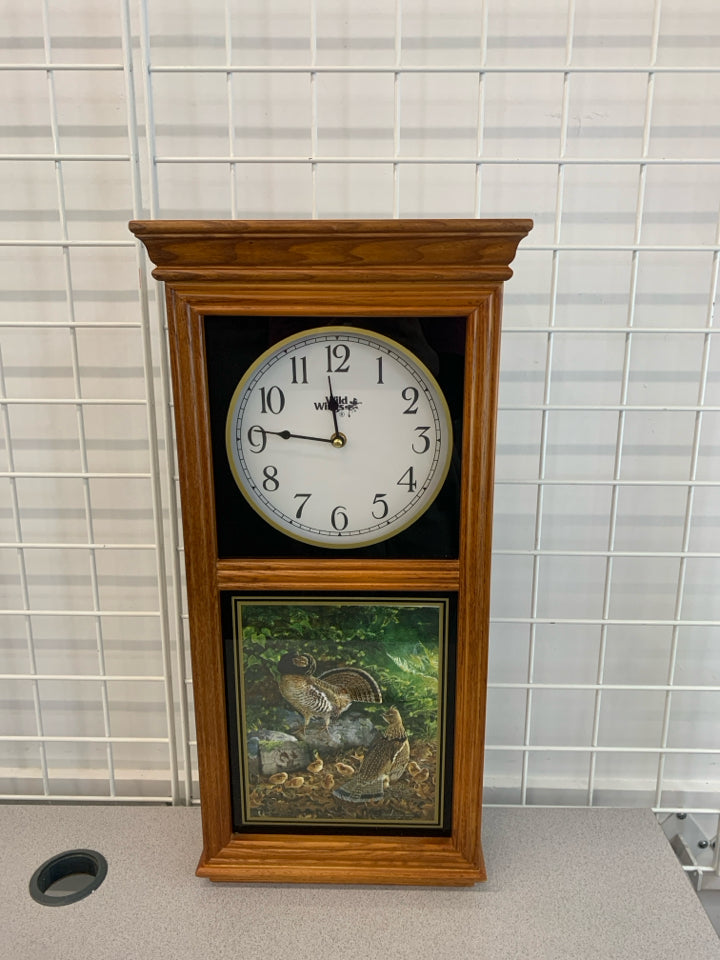WILD WINGS CLOCK W/QUAILS PICTURE.