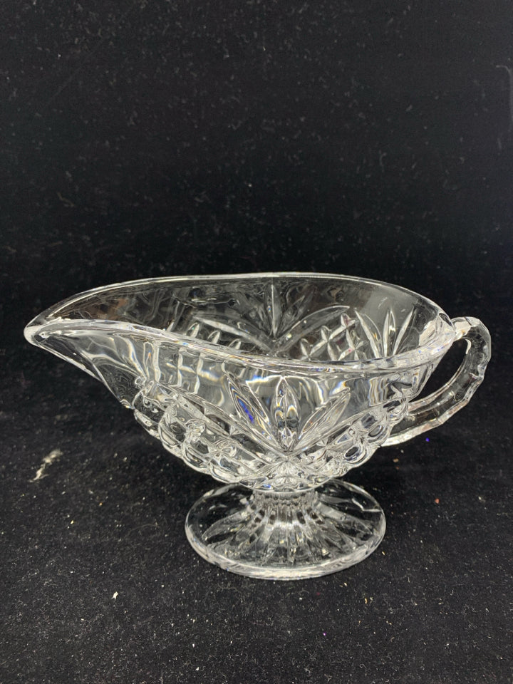 3 PC CUT GLASS GRAVY BOAT SET 2 BOATS/TRAY.