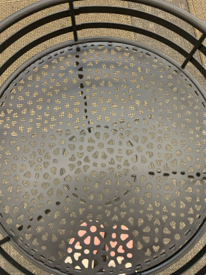 BLACK METAL PLANT STAND FLOWER PIECED BASE.