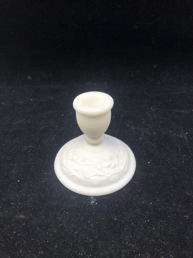 VTG WHITE FROSTED MILK GLASS CANDLE STICK.