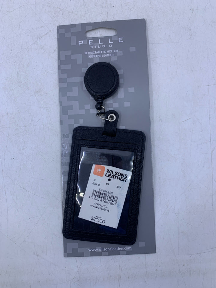 NIP BLACK LEATHER RETRACTABLE NAME TAG WILSON LEATHER.