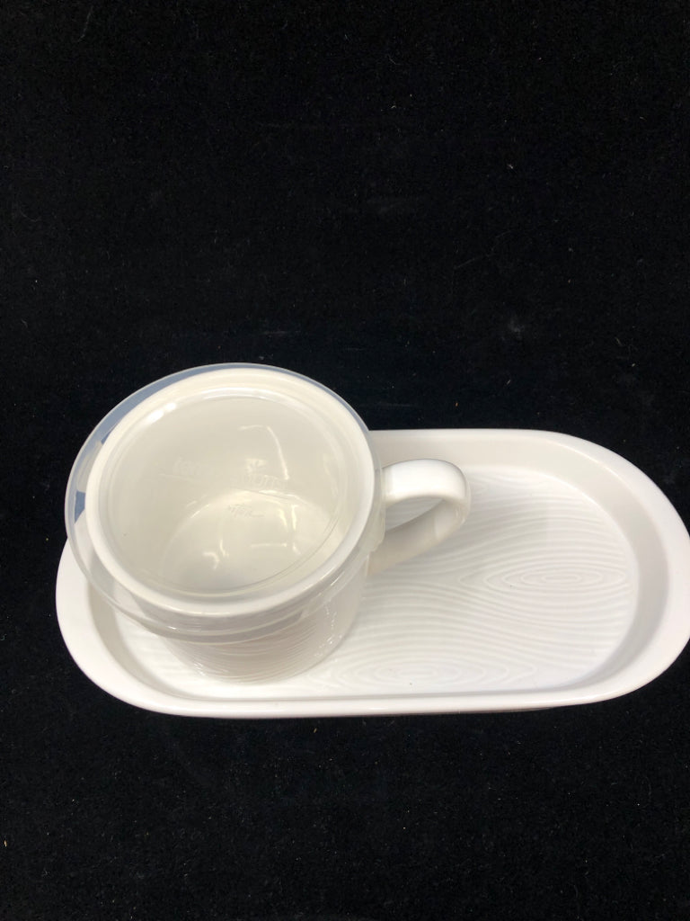 2PC WHITE CERAMIC SOUP & SANDWICH PLATTER W/LID TEMPATIONS.