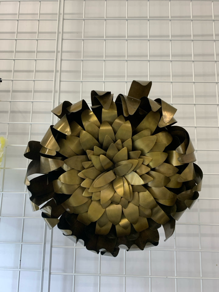 CRATE AND BARREL HALF BUDDING GOLDEN FLOWER WALL ART.