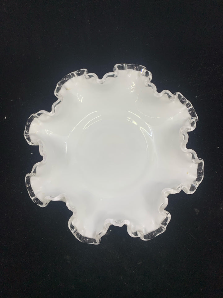 VTG MILK GLASS WAVY EDGE BOWL.