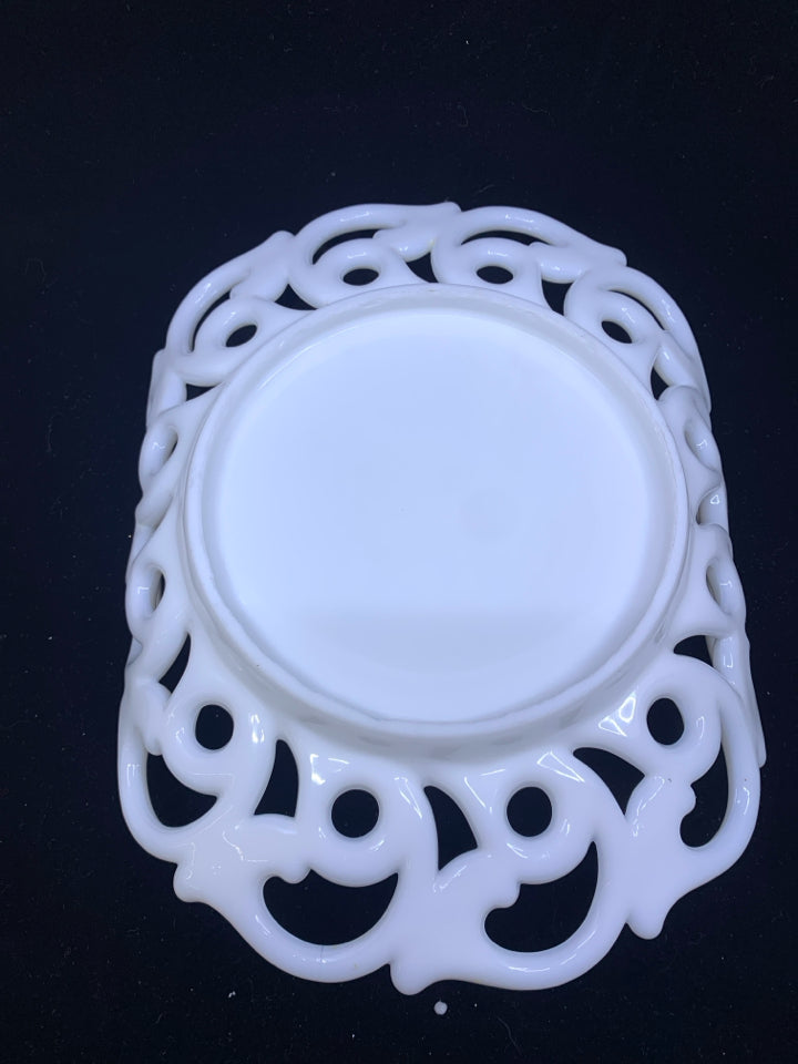 VINTAGE MILK GLASS PIERCED PLATTER.