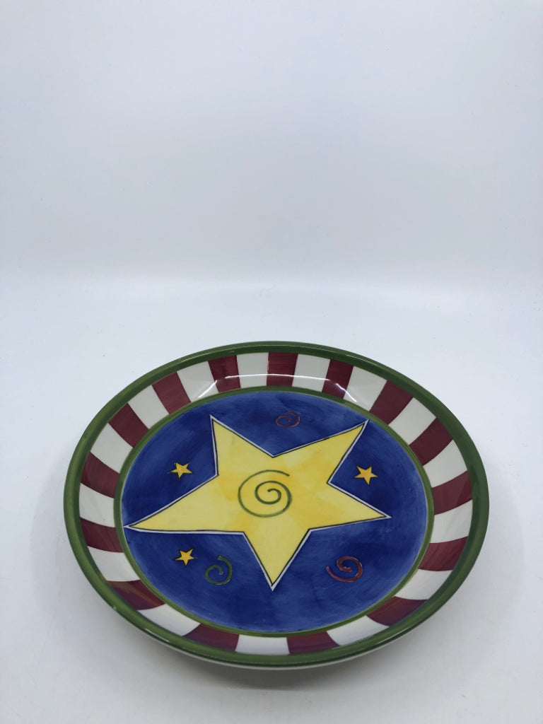 RED WHITE AND BLUE W YELLOW STAR PLATE.