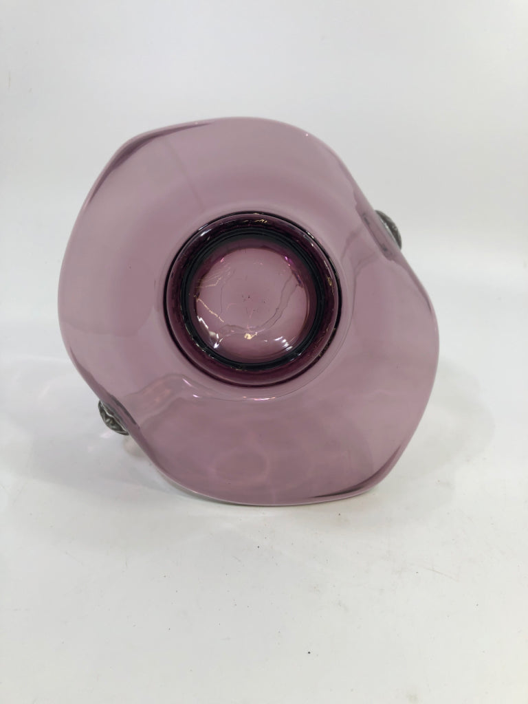 PURPLE BLOWN GLASS BASKET.