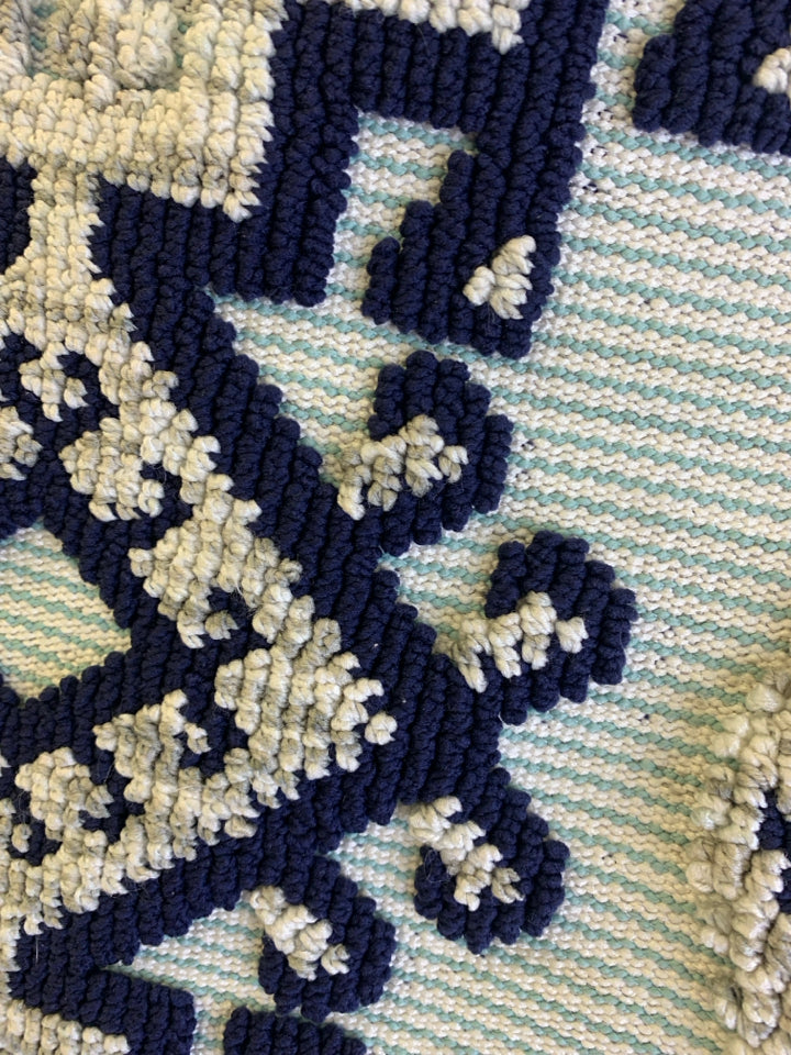 BLUE,TEAL,GREY AZTEC PATTERNED TAPESTRY WALL HANGING.
