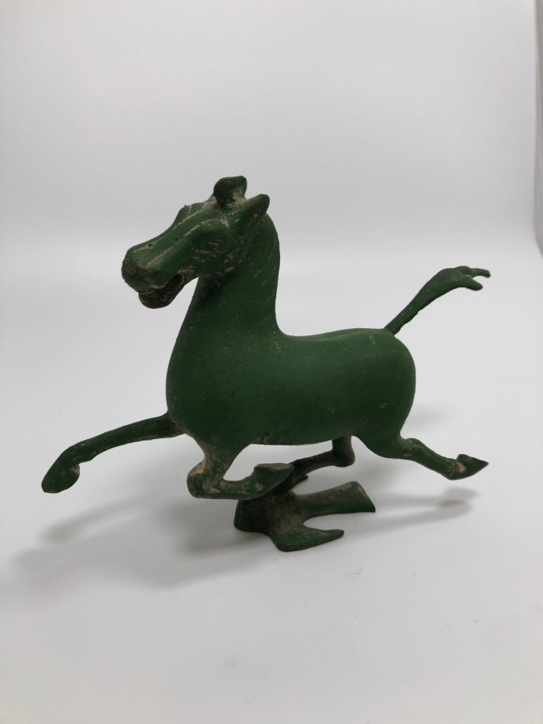 GREEN METAL "FLYING HORSE" STATUE.