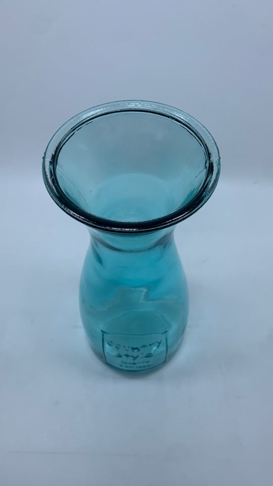 "COUNTRY STYLE" BLUE GLASS VASE.