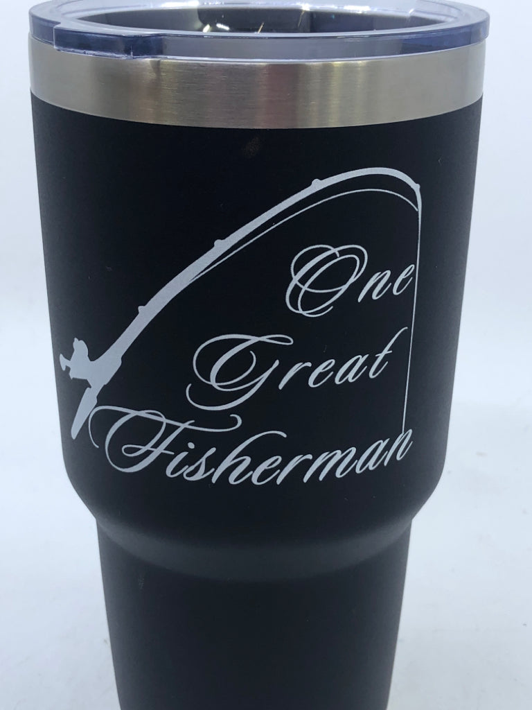 ONE GREAT FISHERMAN STAINLESS TRAVEL TUMBLER W/LID.